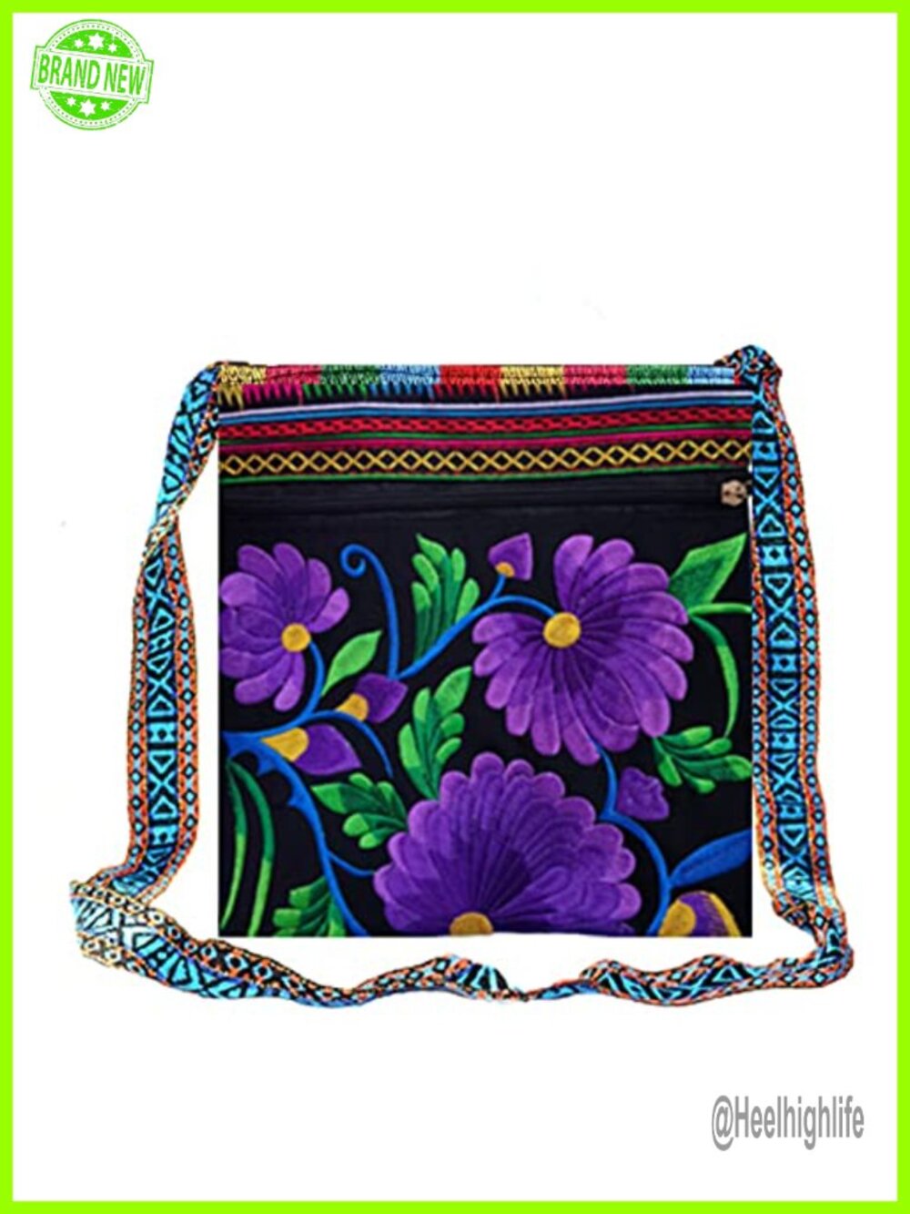Embroidered Crossbody Shoulder Bag Boho Hippie Sling Purse for Women Travel